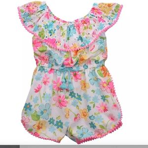 NWOT Bonnie Baby Girls Printed Eyelet Romper, size 3-6 Months
